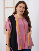 Women Plus Size Loose Irregular Lines Graphic Tee | PRUSES - PRUSES