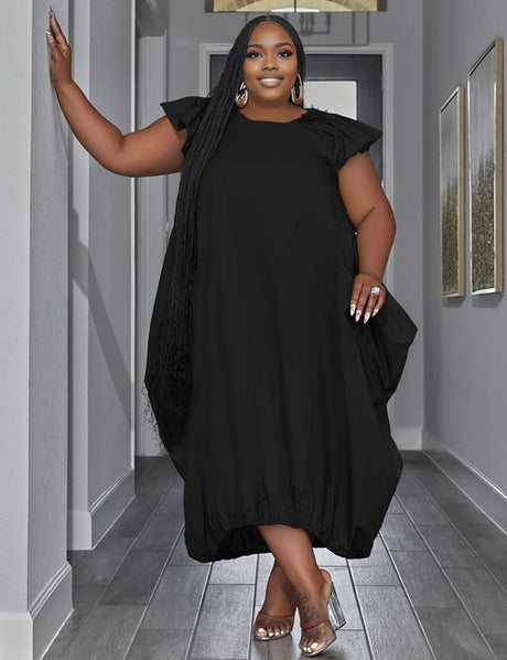 Women Plus Size Loose Pockets Elegant Maxi Dress - PRUSES