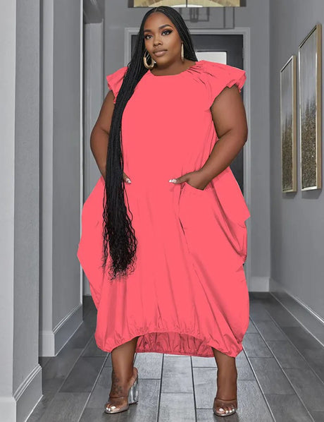 Women Plus Size Loose Pockets Elegant Maxi Dress - PRUSES