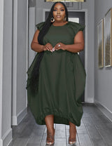 Women Plus Size Loose Pockets Elegant Maxi Dress - PRUSES