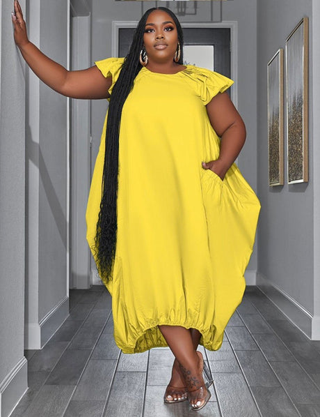 Women Plus Size Loose Pockets Elegant Maxi Dress - PRUSES