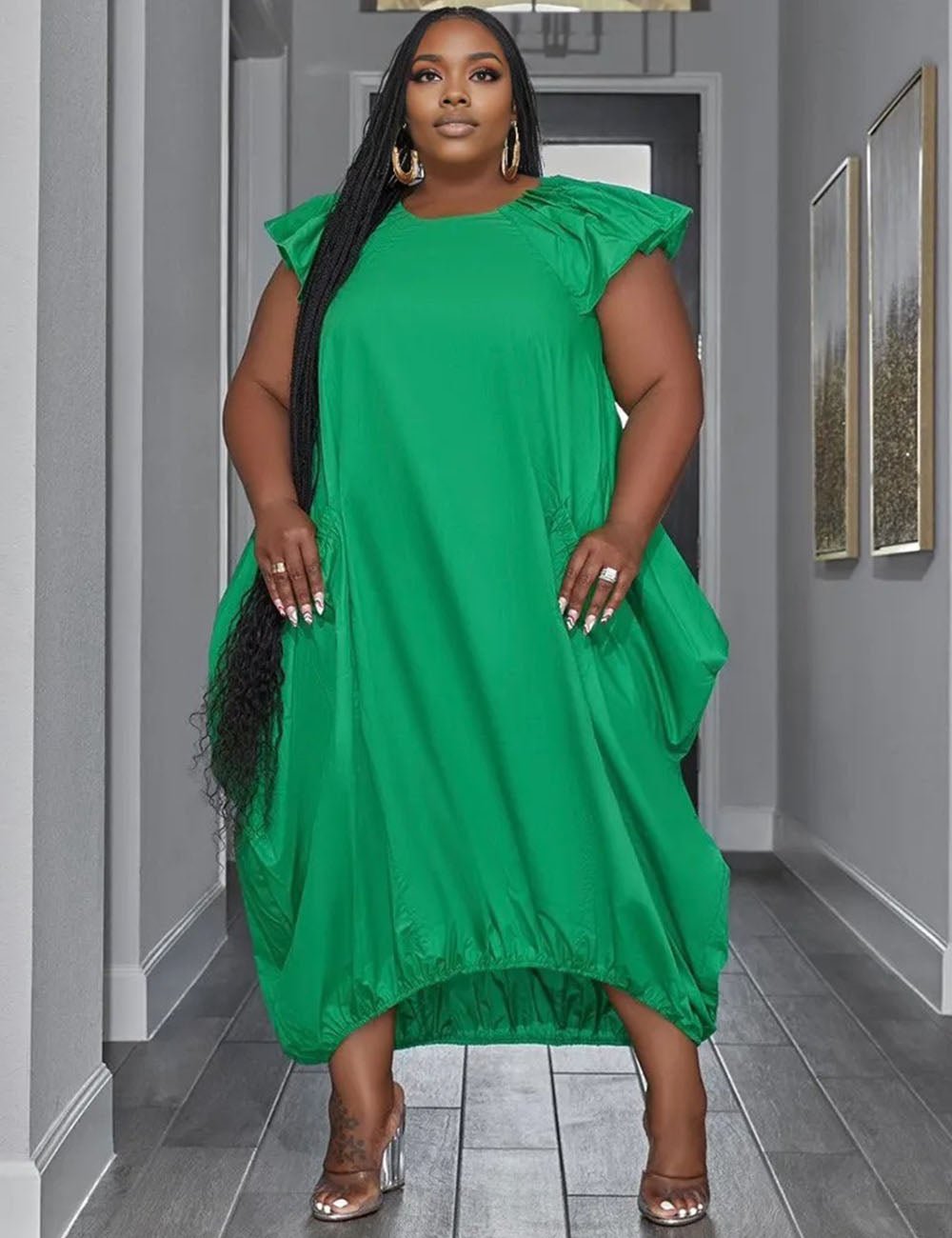 Women Plus Size Loose Pockets Elegant Maxi Dress - PRUSES