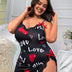 Women Plus Size Love Sleep Chemise Heart Print Babydoll - PRUSES