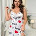 Women Plus Size Love Sleep Chemise Heart Print Babydoll - PRUSES