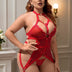 Women Plus Size Mesh Cut Out Bodysuit Lingerie Set - PRUSES