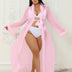 Women Plus Size Mesh Imitation Mink Fur Trim Long Robe With Belt - PRUSES