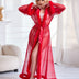 Women Plus Size Mesh Imitation Mink Fur Trim Long Robe With Belt - PRUSES