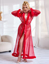 Women Plus Size Mesh Imitation Mink Fur Trim Long Robe With Belt - PRUSES