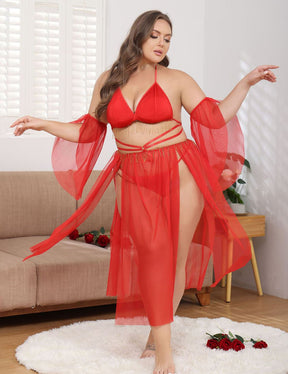 Women Plus Size Mesh Nightdress Bra Set | PRUSES - PRUSES