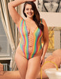 Women Plus Size Mesh Rainbow Hollow Out Bodysuit Design Bodystocking | PRUSES - PRUSES
