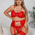 Women Plus Size Mesh Sheer Floral Lace Trim Bra Set - PRUSES