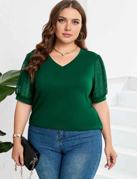 Women Plus Size Mesh Sleeves Short Sleeve T-Shirt | PRUSES - PRUSES