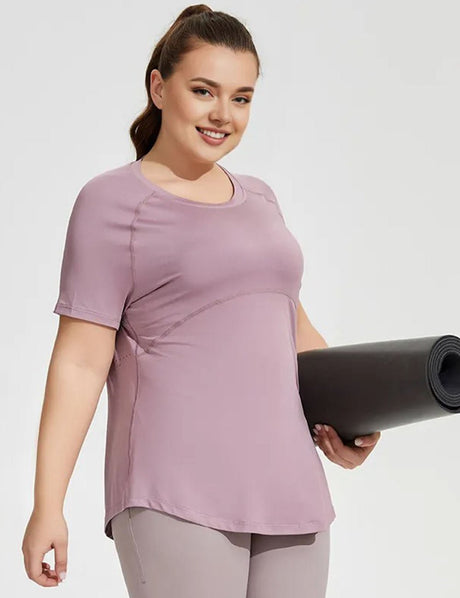 Women Plus Size Mesh Yoga Shirt Breathable Slim Sports Tops | PRUSES - PRUSES