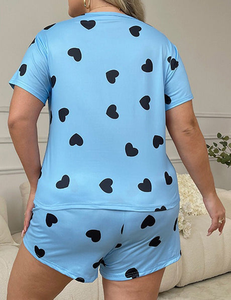 Women Plus Size Milk Silk Heart Print Pajama Set | PRUSES - PRUSES