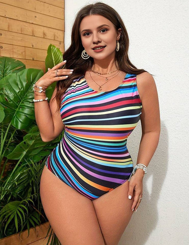 Women Plus Size Multicolor Twill One Piece Swimsuit - PRUSES