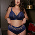Women Plus Size Navy Blue Lace Patchwork Bra and Panty Set - PRUSES