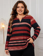 Women Plus Size O - Ring Zip Front Striped Top | PRUSES - PRUSES