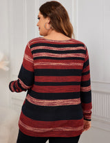 Women Plus Size O - Ring Zip Front Striped Top | PRUSES - PRUSES