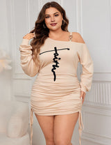 Women Plus Size Off - Shoulder Drawstring Bodycon Dress | PRUSES - PRUSES