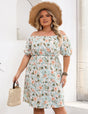 Women Plus Size Off Shoulder Floral Print Waist - Cinching Dress | PRUSES - PRUSES