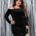 Women Plus Size Off - The - Shoulder Sequined Fitted Dress - PRUSES