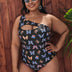 Women Plus Size One - shoulder Butterfly Print One - piece Swimsuit - PRUSES
