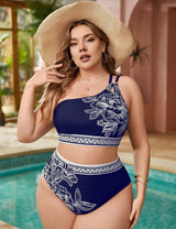 Women Plus Size One - Shoulder Floral Two - Piece Swimsuit - PRUSES