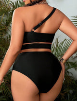 Women Plus Size One - Shoulder Hollow Two - Piece Swimsuit - PRUSES