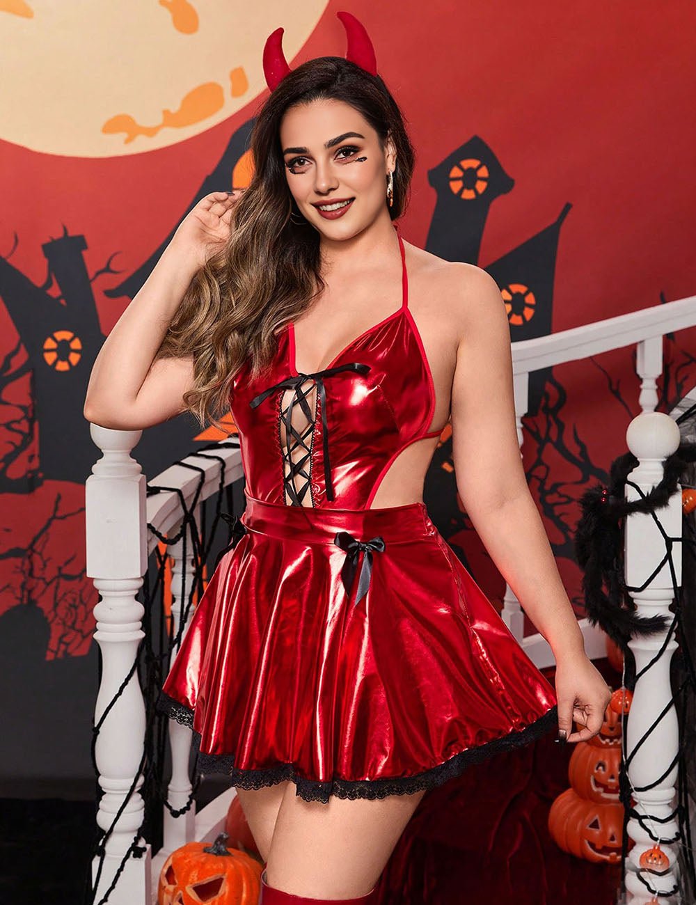 Women Plus Size Party King Devil Halloween Costume - PRUSES