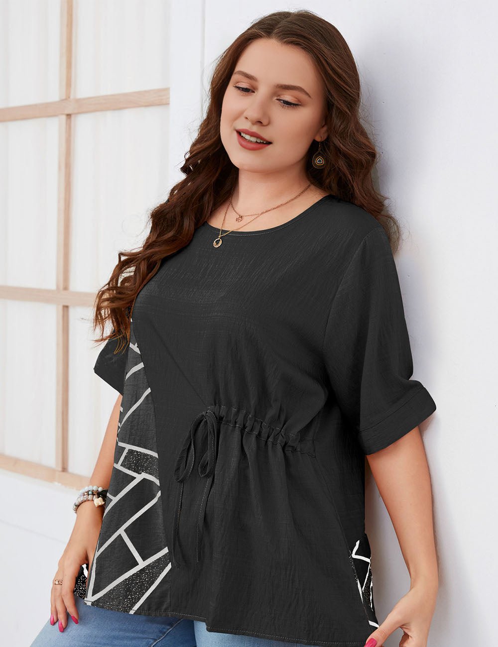 Women Plus Size Patchwork Printed Loose Blouse | PRUSES - PRUSES