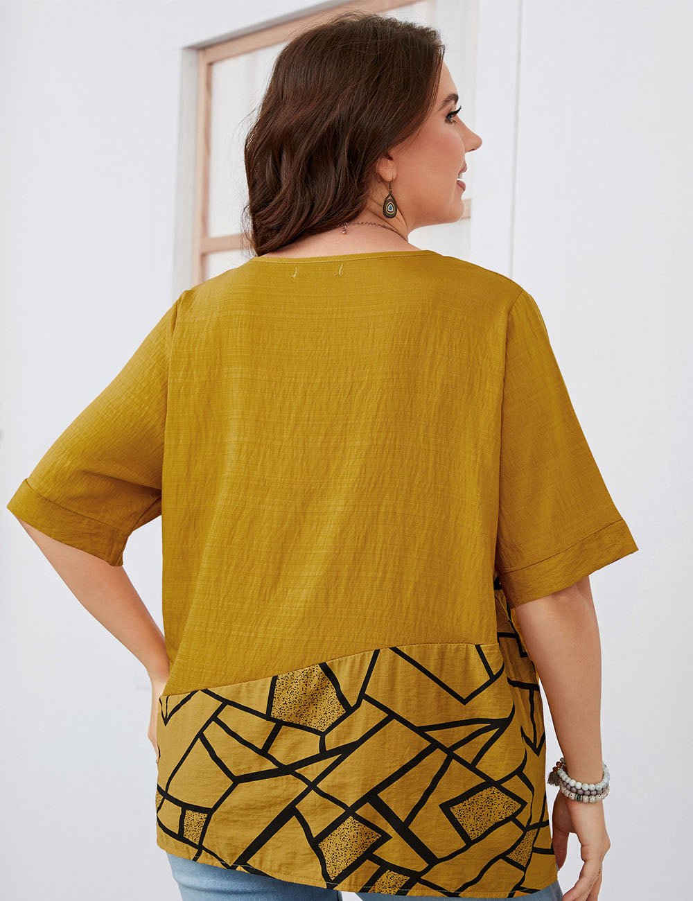 Women Plus Size Patchwork Printed Loose Blouse | PRUSES - PRUSES