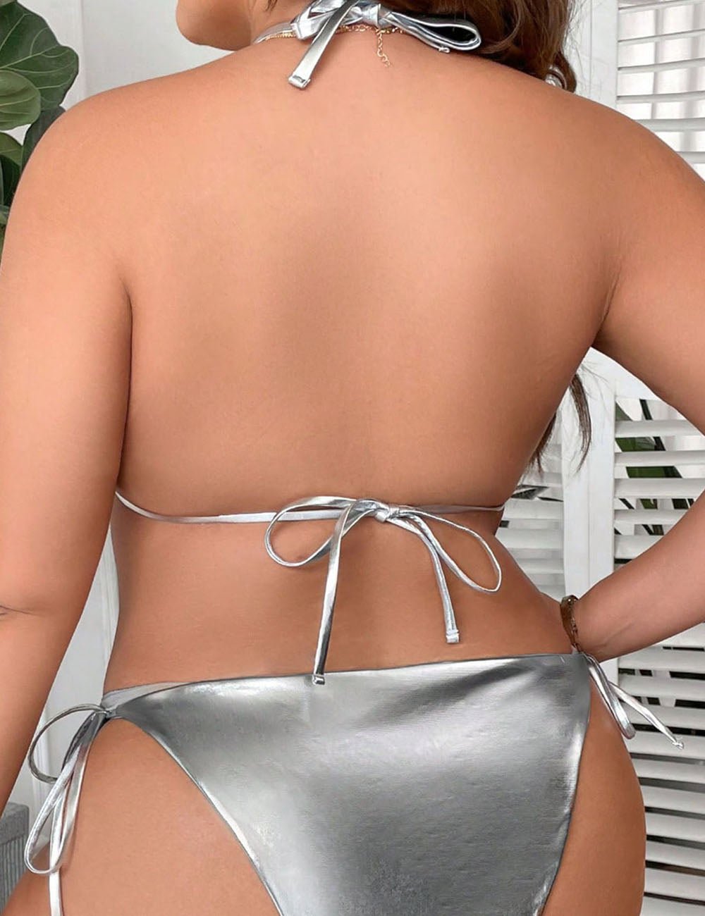 Women Plus Size Patent Leather Triangle Bikini - PRUSES