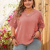 Women Plus Size Peach Elegant V Neck Short Sleeve Blouse - PRUSES