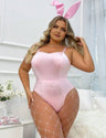 Women Plus Size Pink Bunny Costume Bodysuit - PRUSES