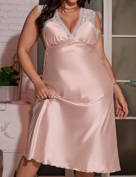 Women Plus Size Pink Elegant Long Nightgown