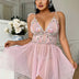 Women Plus Size Pink Embroidered Babydoll Lingerie - PRUSES