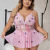 Women Plus Size Pink Lace Teddy Bodysuit - PRUSES