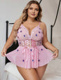 Women Plus Size Pink Lace Teddy Bodysuit - PRUSES