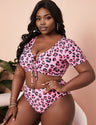 Women Plus Size Pink Leopard Cutout Two - Piece Swimsuit | PRUSES - PRUSES