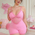 Women Plus Size Pink Ribbed Lace Patchwork Bodysuit - PRUSES