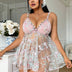Women Plus Size Pink See - Through Embroidered Babydoll - PRUSES