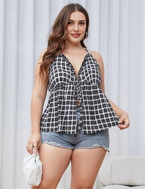 Women Plus Size Plaid Halter Neck Cami | PRUSES - PRUSES