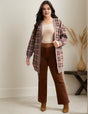 Women Plus Size Plaid Open Front Patch Pocket Cardigan - PRUSES