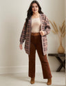 Women Plus Size Plaid Open Front Patch Pocket Cardigan - PRUSES