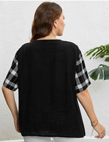 Women Plus Size Plaid Patchwork Short Sleeves | PRUSES - PRUSES