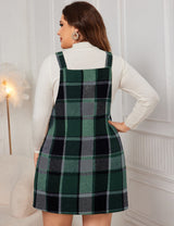Women Plus Size Plaid Print Wool - Blend Pinafore Dress - PRUSES