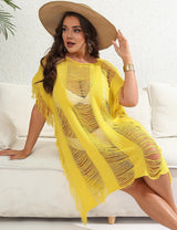 Women Plus Size Plain Distressed Slit Cover Up Dress | PRUSES - PRUSES