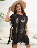 Women Plus Size Plain Distressed Slit Cover Up Dress | PRUSES - PRUSES