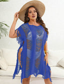 Women Plus Size Plain Distressed Slit Cover Up Dress | PRUSES - PRUSES