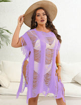 Women Plus Size Plain Distressed Slit Cover Up Dress | PRUSES - PRUSES